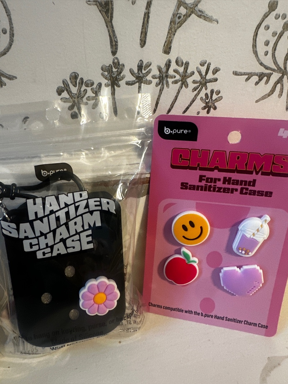 Bpure Hand Sanitizer Charm Case & charms flower smiley face B pure B.pure 2pc